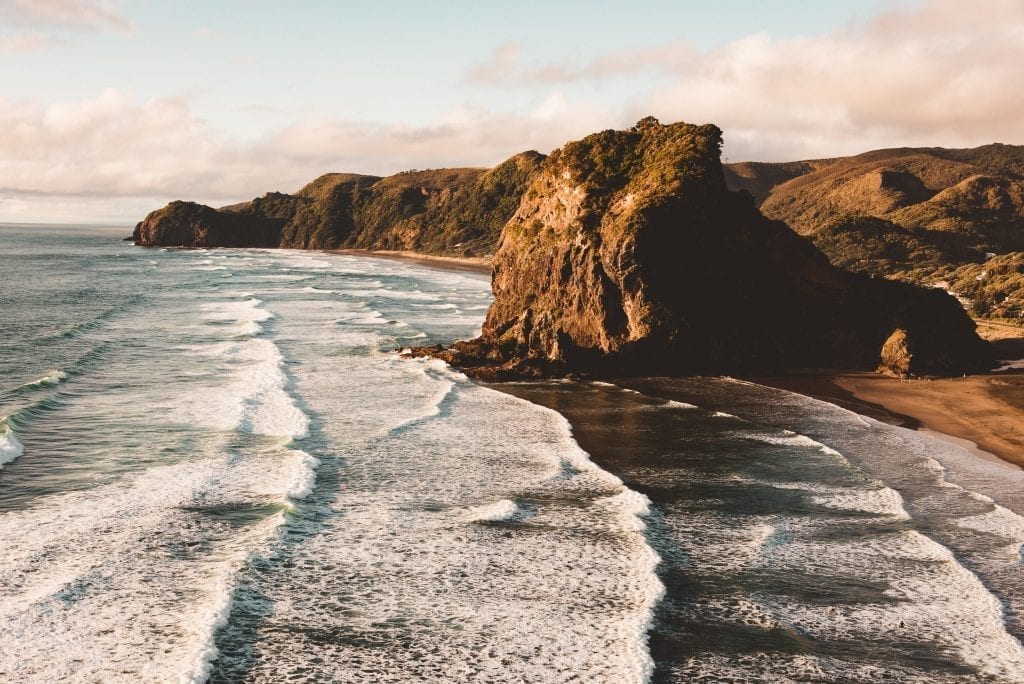 lion rock and piha beach from the lookout
